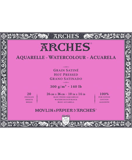 Block acuarela 26x36cm 300gr Arches Hot pressed