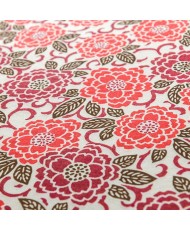 Katazome-Large Red Flowers on Beige 70g - Awagami Factory